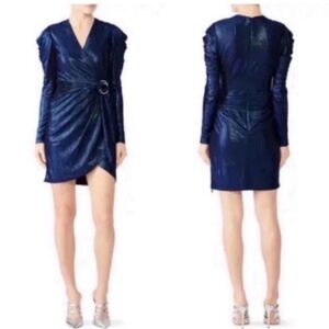 Jonathan Simkhai Blue Metallic Long Sleeve Mini Wrap Dress